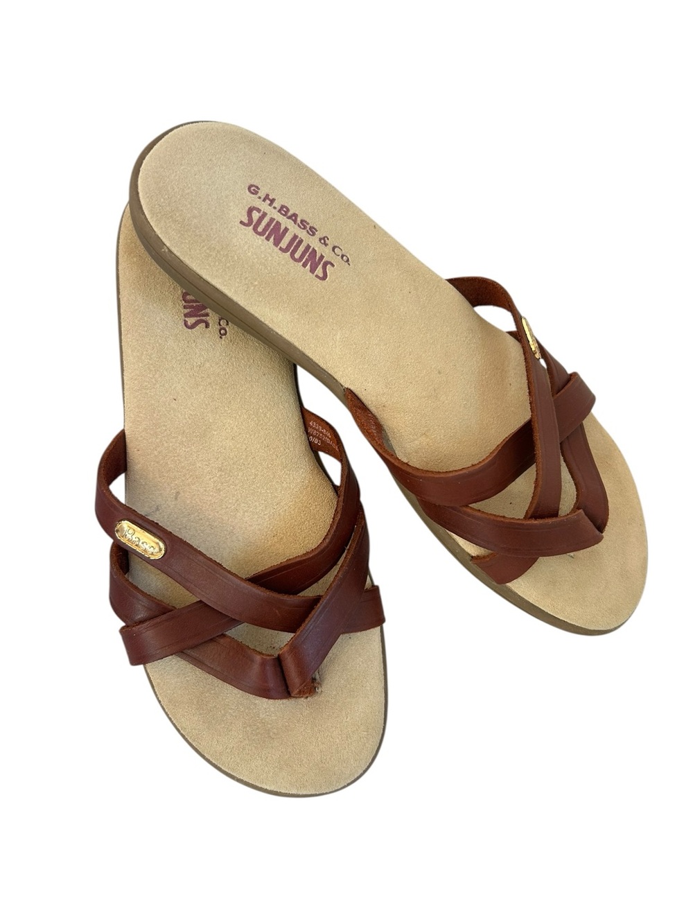 Bass Sunjuns Sharon Women's Brown Leather Strappy Slide Sandals Size 6.5